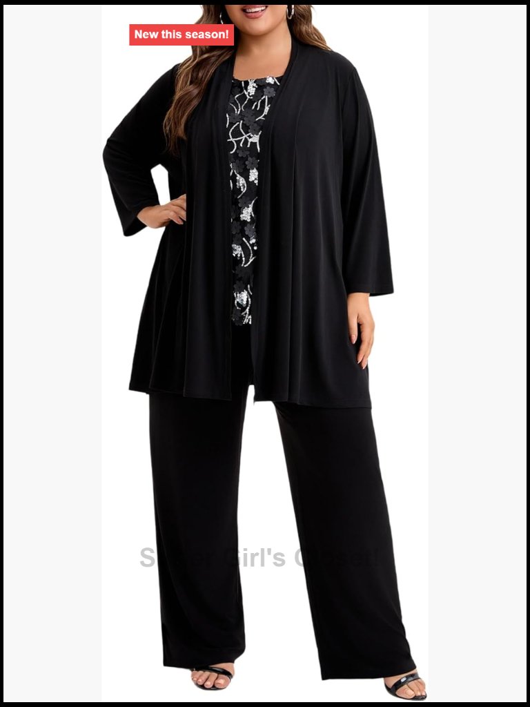 3 Piece Pantsuit Set With Embroidered Sequin Applique Vest Wedding Guest Outfit